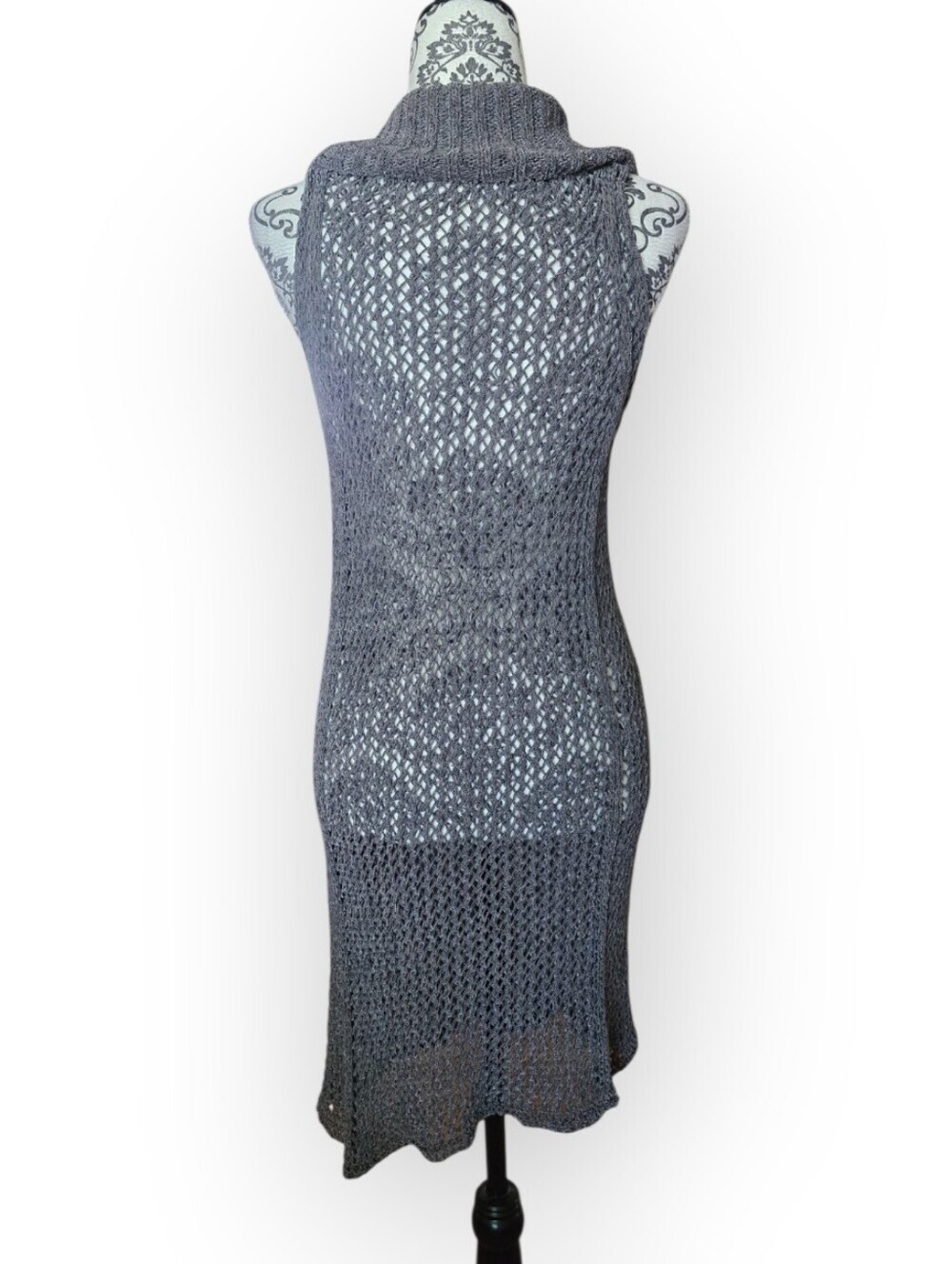 Sarah Pacini Open Knit Linen Cotton Blend Sleeveless Cowl Neck Dress One Size - Picture 2 of 11